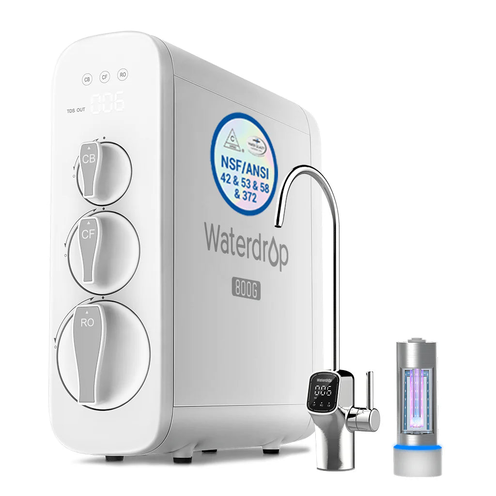 Tankless Reverse Osmosis Water Filter System, 800GPD, 3 filters included, UV Lamp included, 3:1 drain ratio